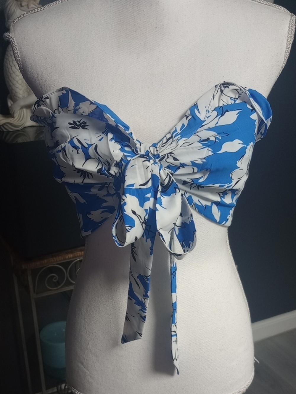Soho Blue and White Floral Smocked Crop Top
